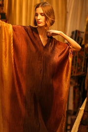 PLEATED SUNSET SILK KAFTAN - sustainably made MOMO NEW YORK sustainable clothing, dress slow fashion