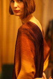 PLEATED SUNSET SILK KAFTAN - sustainably made MOMO NEW YORK sustainable clothing, dress slow fashion