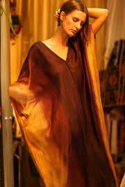 PLEATED SUNSET SILK KAFTAN - sustainably made MOMO NEW YORK sustainable clothing, dress slow fashion