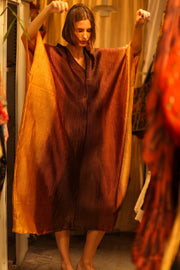 PLEATED SUNSET SILK KAFTAN - sustainably made MOMO NEW YORK sustainable clothing, dress slow fashion