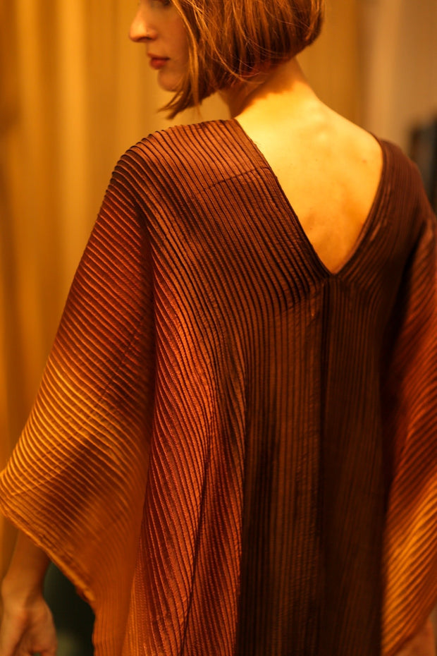 PLEATED SUNSET SILK KAFTAN - sustainably made MOMO NEW YORK sustainable clothing, dress slow fashion