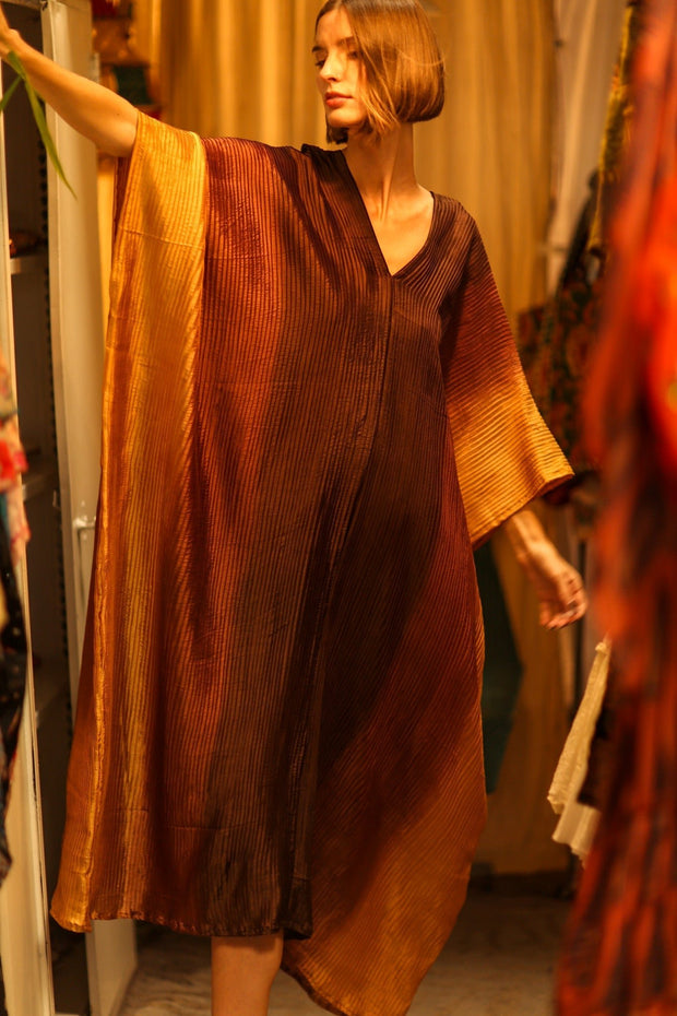 PLEATED SUNSET SILK KAFTAN - sustainably made MOMO NEW YORK sustainable clothing, dress slow fashion