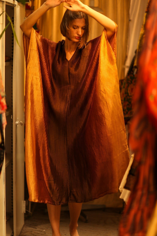 PLEATED SUNSET SILK KAFTAN - sustainably made MOMO NEW YORK sustainable clothing, dress slow fashion