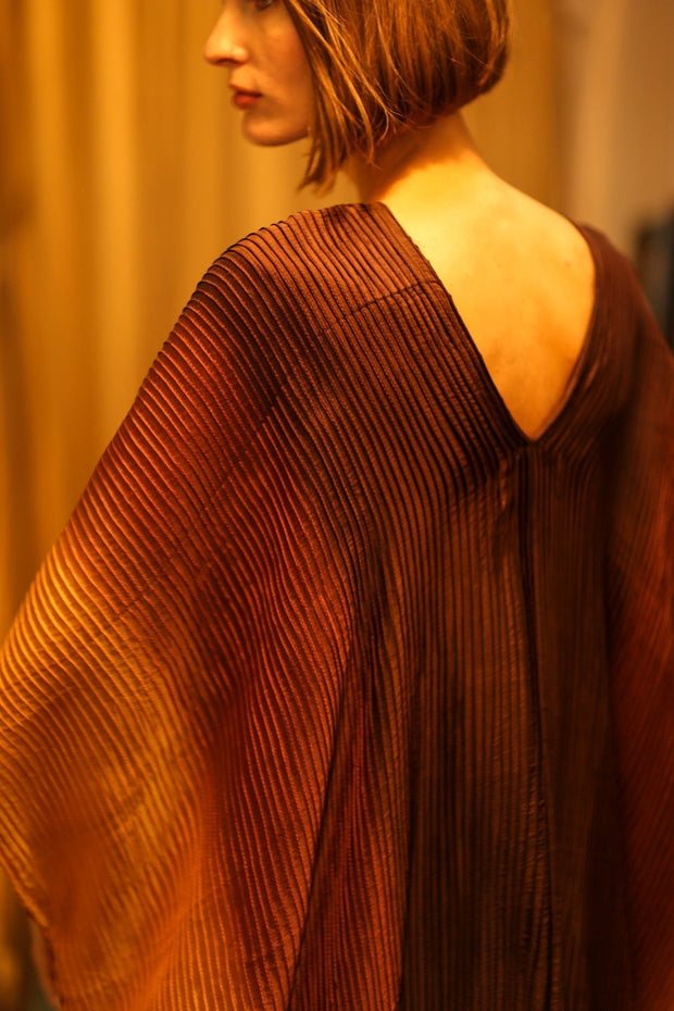 PLEATED SUNSET SILK KAFTAN - sustainably made MOMO NEW YORK sustainable clothing, dress slow fashion