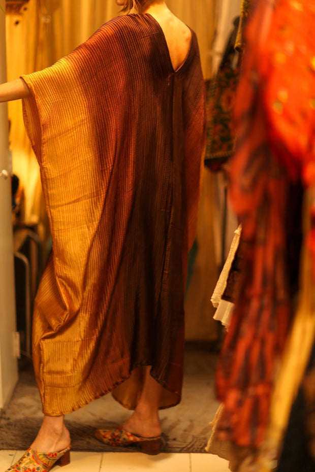 PLEATED SUNSET SILK KAFTAN - sustainably made MOMO NEW YORK sustainable clothing, dress slow fashion