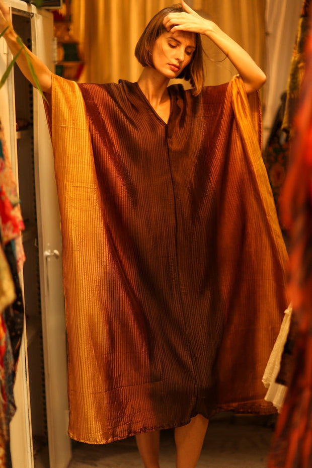 PLEATED SUNSET SILK KAFTAN - sustainably made MOMO NEW YORK sustainable clothing, dress slow fashion