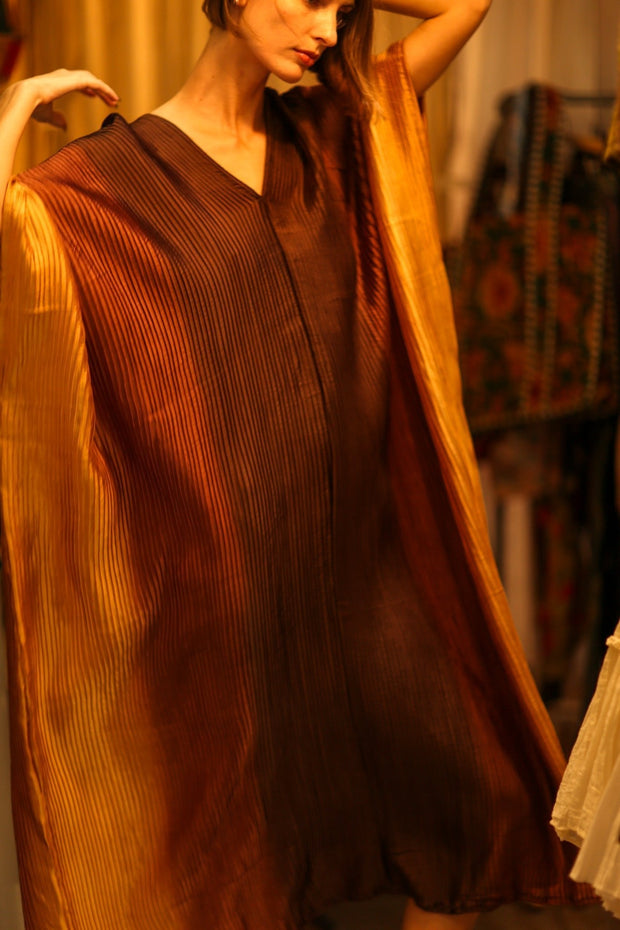 PLEATED SUNSET SILK KAFTAN - sustainably made MOMO NEW YORK sustainable clothing, dress slow fashion