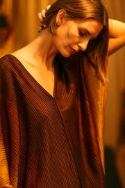 PLEATED SUNSET SILK KAFTAN - sustainably made MOMO NEW YORK sustainable clothing, dress slow fashion