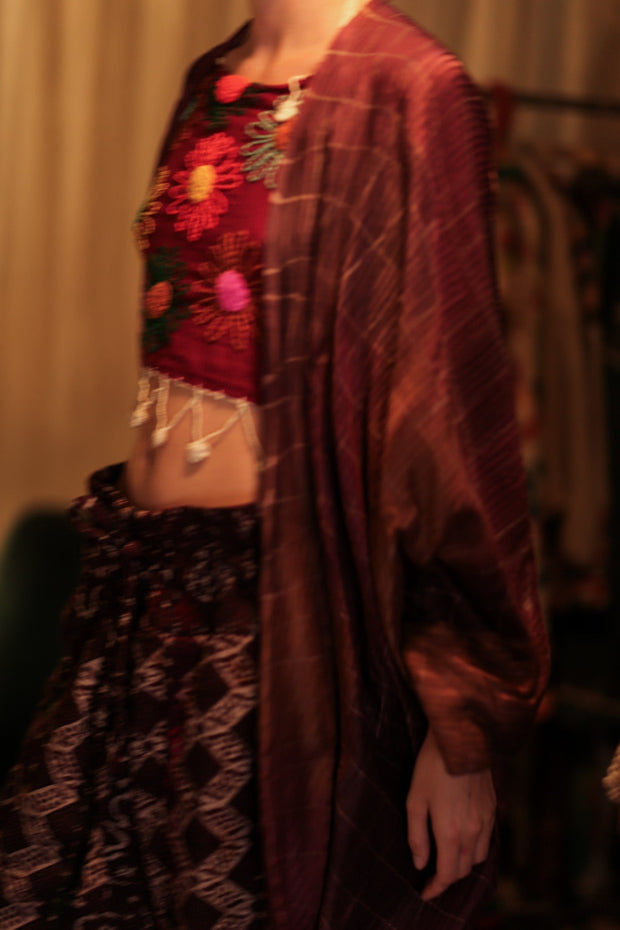 PLEATED THAI SILK KIMONO - sustainably made MOMO NEW YORK sustainable clothing, handmade slow fashion