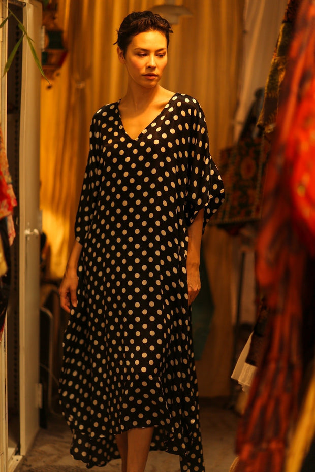 POLKA DOT SILK KAFTAN YAYA - sustainably made MOMO NEW YORK sustainable clothing, bestseller slow fashion