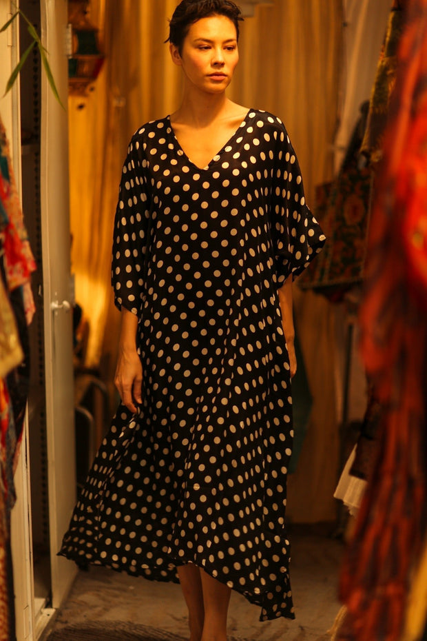 POLKA DOT SILK KAFTAN YAYA - sustainably made MOMO NEW YORK sustainable clothing, bestseller slow fashion