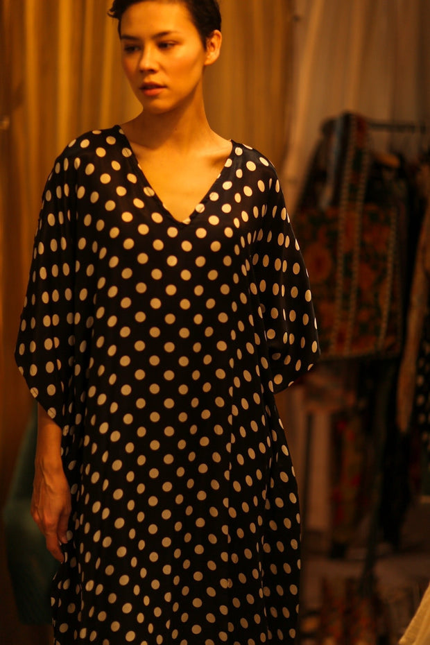 POLKA DOT SILK KAFTAN YAYA - sustainably made MOMO NEW YORK sustainable clothing, bestseller slow fashion
