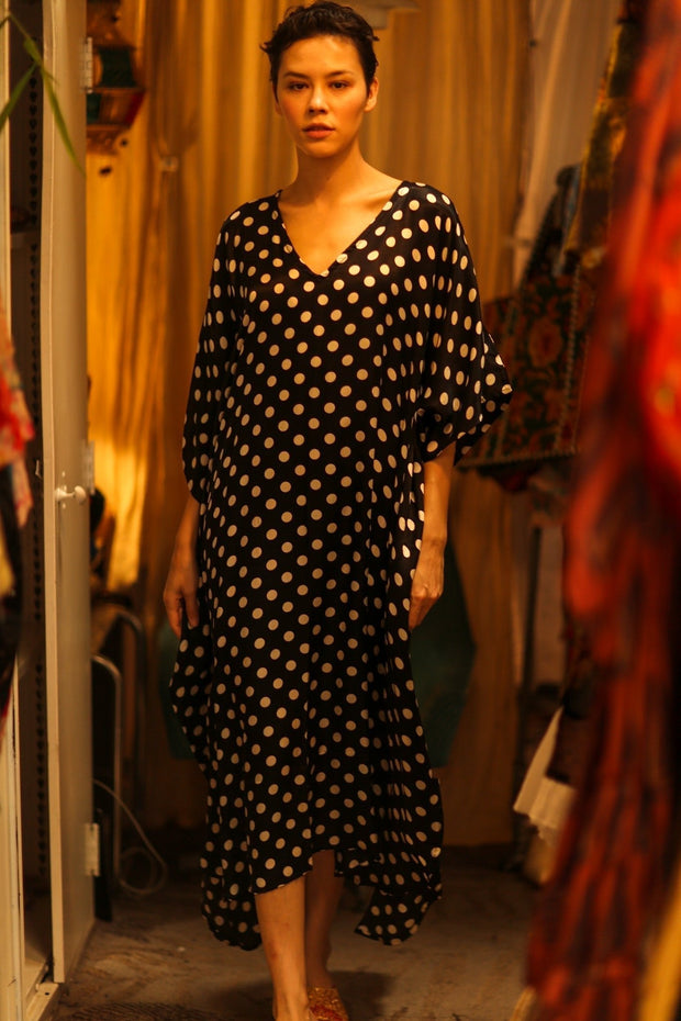 POLKA DOT SILK KAFTAN YAYA - sustainably made MOMO NEW YORK sustainable clothing, bestseller slow fashion