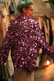 PURPLE SEQUIN EMBROIDERED KIMONO - sustainably made MOMO NEW YORK sustainable clothing, bestseller slow fashion