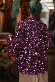 PURPLE SEQUIN EMBROIDERED KIMONO - sustainably made MOMO NEW YORK sustainable clothing, bestseller slow fashion