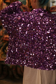 PURPLE SEQUIN EMBROIDERED KIMONO - sustainably made MOMO NEW YORK sustainable clothing, bestseller slow fashion