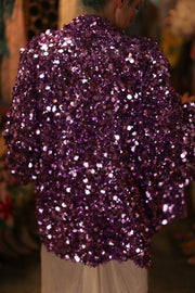 PURPLE SEQUIN EMBROIDERED KIMONO - sustainably made MOMO NEW YORK sustainable clothing, bestseller slow fashion
