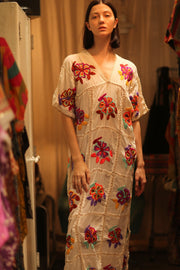 RAVEE EMBROIDERED COTTON DRESS - sustainably made MOMO NEW YORK sustainable clothing, dresskaftan slow fashion