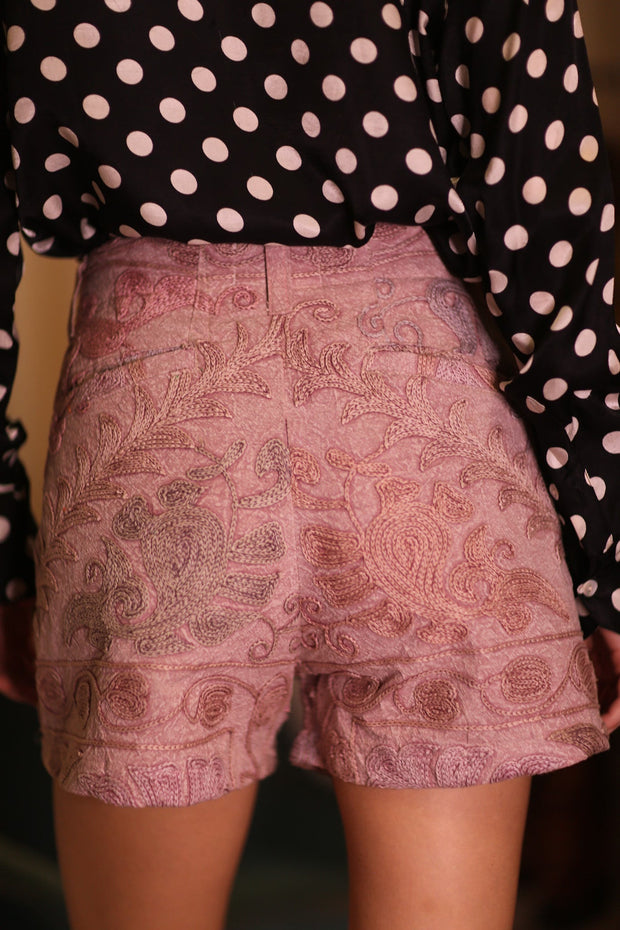 RAYA EMBROIDERED SHORTS PINK DREAMS - sustainably made MOMO NEW YORK sustainable clothing, embroidered slow fashion