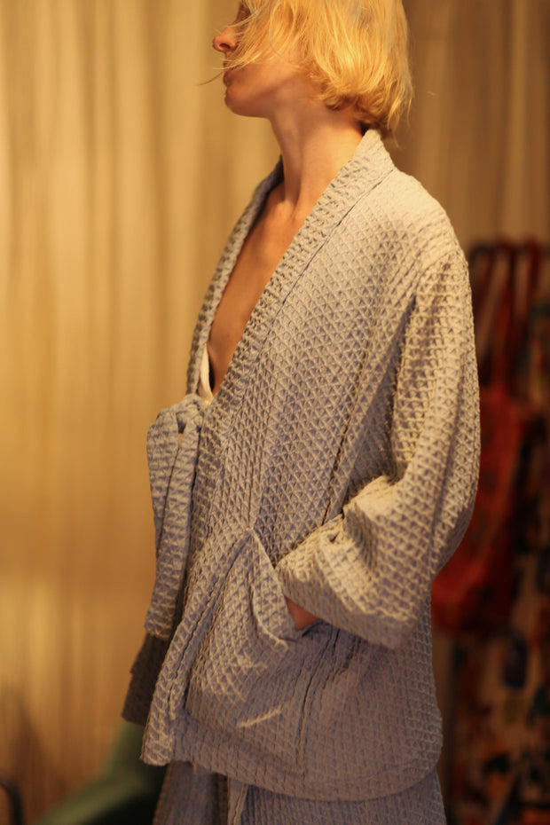 RONNIE PATTERNED SOFT DENIM SHORT KIMONO - sustainably made MOMO NEW YORK sustainable clothing, coatandjacket slow fashion
