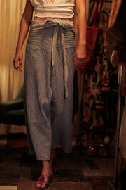 SAMIA PATTERNED SOFT DENIM FISHERMAN TROUSERS - sustainably made MOMO NEW YORK sustainable clothing, denim slow fashion