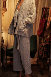 SAMIA PATTERNED SOFT DENIM FISHERMAN TROUSERS - sustainably made MOMO NEW YORK sustainable clothing, denim slow fashion