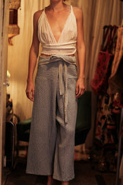 SAMIA PATTERNED SOFT DENIM FISHERMAN TROUSERS - sustainably made MOMO NEW YORK sustainable clothing, denim slow fashion