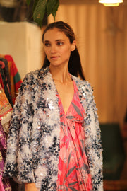 SEQUIN EMBROIDERED SHORT GLITTER KIMONO OLIVES - sustainably made MOMO NEW YORK sustainable clothing, kimono slow fashion