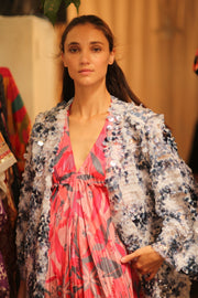 SEQUIN EMBROIDERED SHORT GLITTER KIMONO OLIVES - sustainably made MOMO NEW YORK sustainable clothing, kimono slow fashion