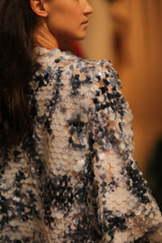 SEQUIN EMBROIDERED SHORT GLITTER KIMONO OLIVES - sustainably made MOMO NEW YORK sustainable clothing, kimono slow fashion