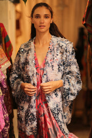 SEQUIN EMBROIDERED SHORT GLITTER KIMONO OLIVES - sustainably made MOMO NEW YORK sustainable clothing, kimono slow fashion