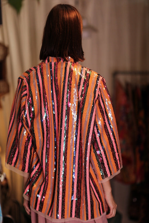 SEQUIN EMBROIDERED SHORT KIMONO UMRA - sustainably made MOMO NEW YORK sustainable clothing, Kimono slow fashion