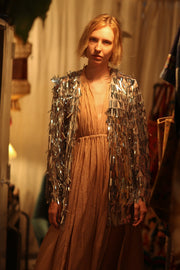 SEQUIN SILVER GLITTER KIMONO FRANKA - sustainably made MOMO NEW YORK sustainable clothing, Kimono slow fashion