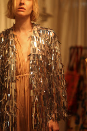 SEQUIN SILVER GLITTER KIMONO FRANKA - sustainably made MOMO NEW YORK sustainable clothing, Kimono slow fashion