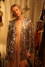 SEQUIN SILVER GLITTER KIMONO FRANKA - sustainably made MOMO NEW YORK sustainable clothing, Kimono slow fashion