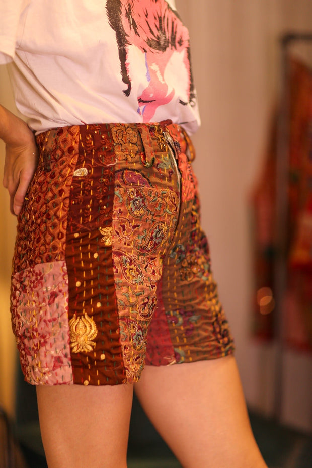 SHORTS RAYA BROWNIE - sustainably made MOMO NEW YORK sustainable clothing, kantha slow fashion