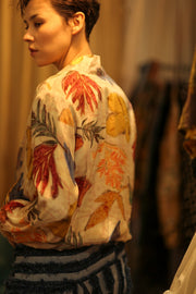 SILK BLOCK PRINT BOMBER JACKET ANCHA PRESSED FLOWERS - sustainably made MOMO NEW YORK sustainable clothing, bomber slow fashion
