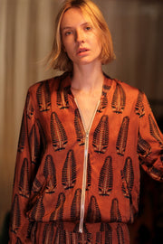 SILK BOMBER JACKET ANCHA BROWN LEAFES - sustainably made MOMO NEW YORK sustainable clothing, coatandjacket slow fashion