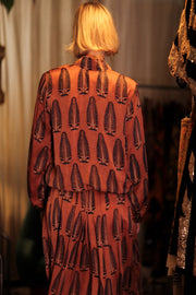 SILK BOMBER JACKET ANCHA BROWN LEAFES - sustainably made MOMO NEW YORK sustainable clothing, coatandjacket slow fashion