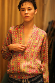 SILK BOMBER JACKET ANCHA GEOMETRIC - sustainably made MOMO NEW YORK sustainable clothing, bomber slow fashion