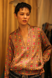 SILK BOMBER JACKET ANCHA GEOMETRIC - sustainably made MOMO NEW YORK sustainable clothing, bomber slow fashion