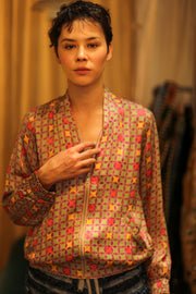 SILK BOMBER JACKET ANCHA GEOMETRIC - sustainably made MOMO NEW YORK sustainable clothing, bomber slow fashion