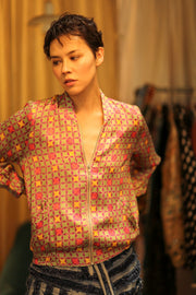 SILK BOMBER JACKET ANCHA GEOMETRIC - sustainably made MOMO NEW YORK sustainable clothing, bomber slow fashion