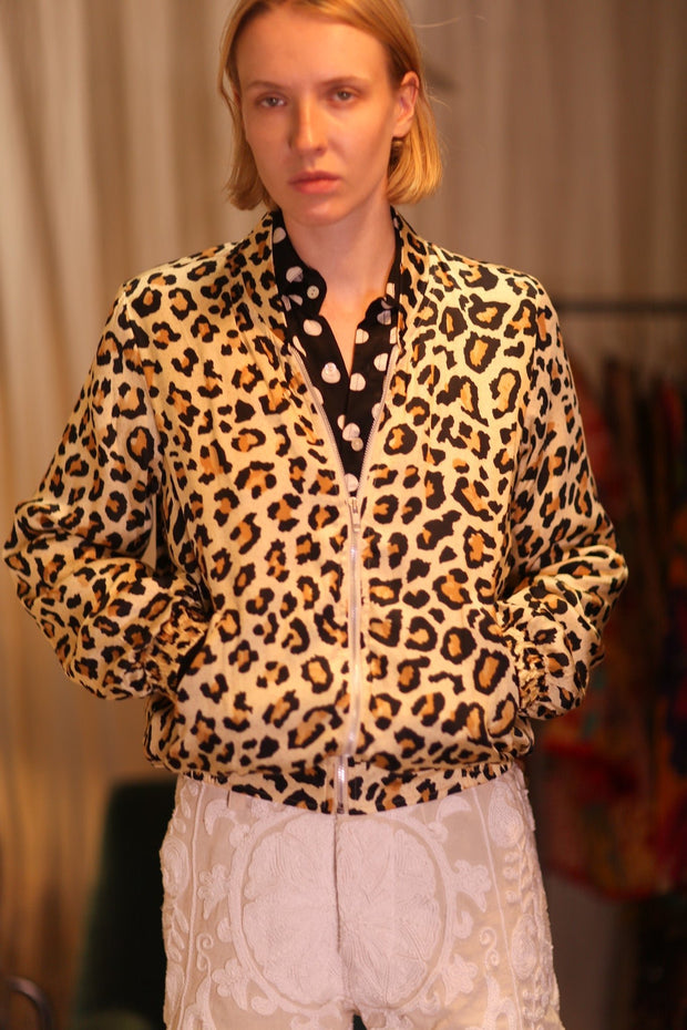 SILK BOMBER JACKET ANCHA LEO PRINT - sustainably made MOMO NEW YORK sustainable clothing, coatandjacket slow fashion