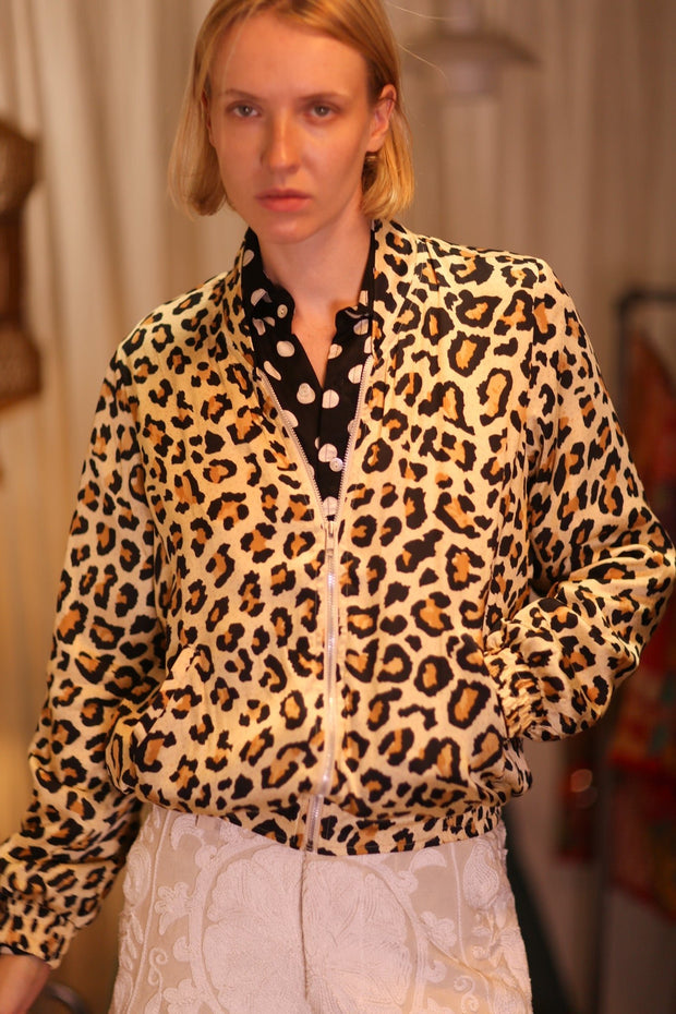SILK BOMBER JACKET ANCHA LEO PRINT - sustainably made MOMO NEW YORK sustainable clothing, coatandjacket slow fashion