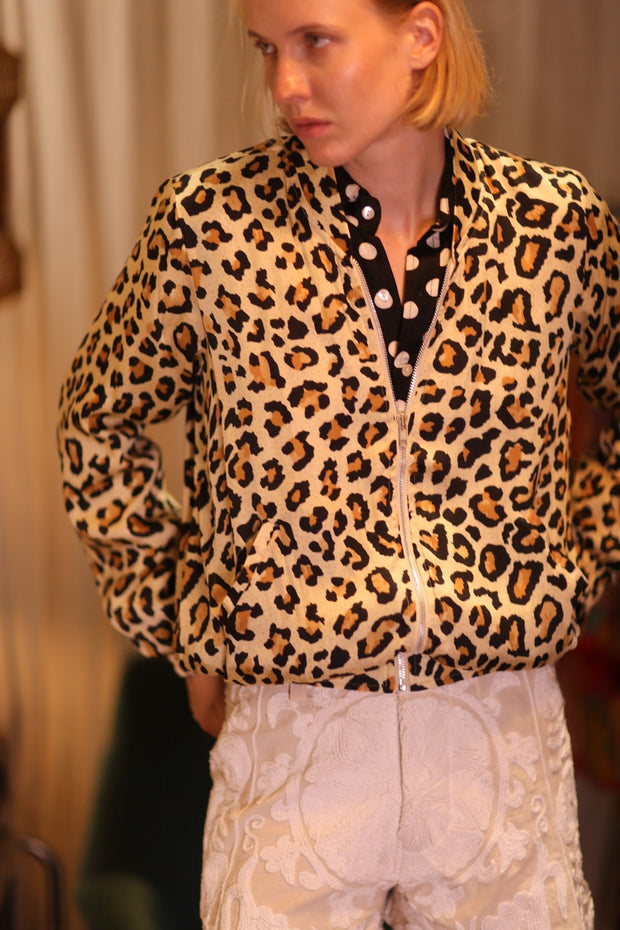 SILK BOMBER JACKET ANCHA LEO PRINT - sustainably made MOMO NEW YORK sustainable clothing, coatandjacket slow fashion