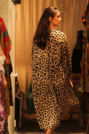 SILK DRESS ELIZABETH LEO PRINT - sustainably made MOMO NEW YORK sustainable clothing, Boho Chic Dress slow fashion