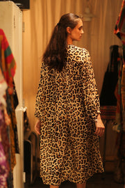 SILK DRESS ELIZABETH LEO PRINT - sustainably made MOMO NEW YORK sustainable clothing, Boho Chic Dress slow fashion