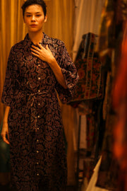 SILK DRESS HAND BLOCK PRINT RUTH SELIN - sustainably made MOMO NEW YORK sustainable clothing, dress slow fashion