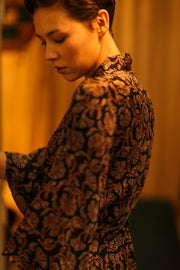 SILK DRESS HAND BLOCK PRINT RUTH SELIN - sustainably made MOMO NEW YORK sustainable clothing, dress slow fashion